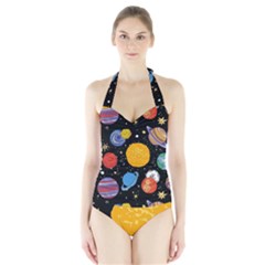 Circle Illustration Space Art Cute Pattern Halter Swimsuit