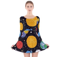 Circle Illustration Space Art Cute Pattern Long Sleeve Velvet Skater Dress