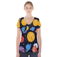 Circle Illustration Space Art Cute Pattern Short Sleeve Front Detail Top by pakminggu