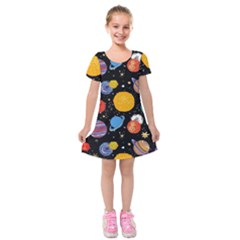 Circle Illustration Space Art Cute Pattern Kids  Short Sleeve Velvet Dress