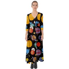 Circle Illustration Space Art Cute Pattern Button Up Boho Maxi Dress by pakminggu