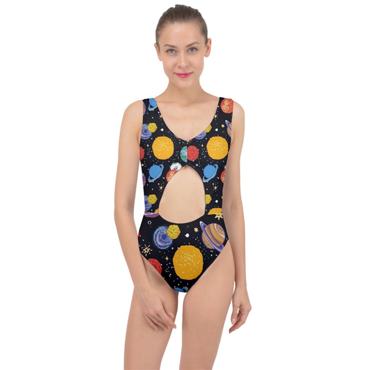 Circle Illustration Space Art Cute Pattern Center Cut Out Swimsuit