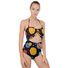 Circle Illustration Space Art Cute Pattern Scallop Top Cut Out Swimsuit by pakminggu