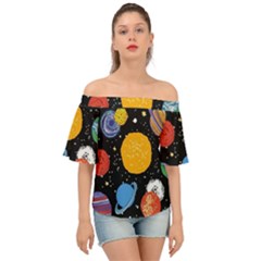 Circle Illustration Space Art Cute Pattern Off Shoulder Short Sleeve Top by pakminggu