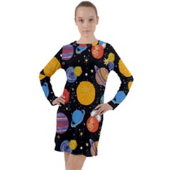 Circle Illustration Space Art Cute Pattern Long Sleeve Hoodie Dress