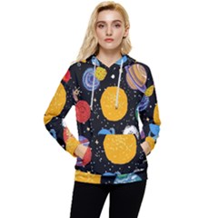 Circle Illustration Space Art Cute Pattern Women s Lightweight Drawstring Hoodie