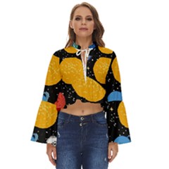 Circle Illustration Space Art Cute Pattern Boho Long Bell Sleeve Top