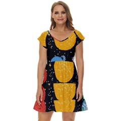 Circle Illustration Space Art Cute Pattern Short Sleeve Tiered Mini Dress by pakminggu