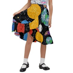 Circle Illustration Space Art Cute Pattern Kids  Ruffle Flared Wrap Midi Skirt by pakminggu