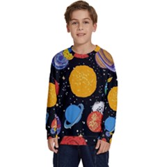 Circle Illustration Space Art Cute Pattern Kids  Crewneck Sweatshirt