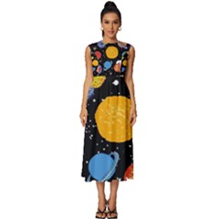 Circle Illustration Space Art Cute Pattern Sleeveless Round Neck Midi Dress by pakminggu