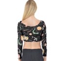 Cat And Dog Space Pattern Long Sleeve Crop Top View2