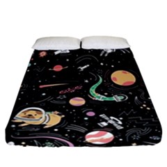 Cat And Dog Space Pattern Fitted Sheet (california King Size)