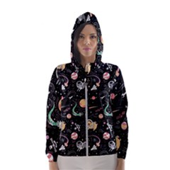 Cat And Dog Space Pattern Women s Hooded Windbreaker