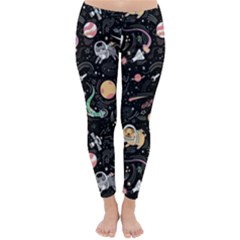 Cat And Dog Space Pattern Classic Winter Leggings