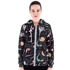 Cat And Dog Space Pattern Women s Zipper Hoodie