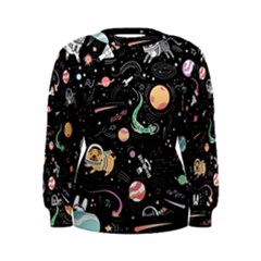 Cat And Dog Space Pattern Women s Sweatshirt