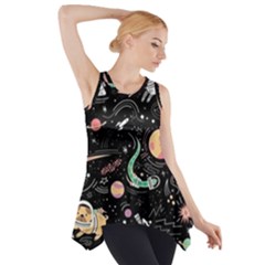 Cat And Dog Space Pattern Side Drop Tank Tunic by pakminggu