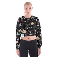 Cat And Dog Space Pattern Cropped Sweatshirt