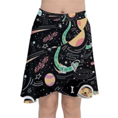 Cat And Dog Space Pattern Chiffon Wrap Front Skirt by pakminggu