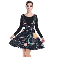 Cat And Dog Space Pattern Plunge Pinafore Dress by pakminggu