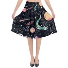 Cat And Dog Space Pattern Flared Midi Skirt by pakminggu