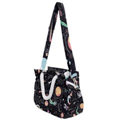 Cat And Dog Space Pattern Rope Handles Shoulder Strap Bag by pakminggu