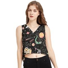 Cat And Dog Space Pattern V-neck Cropped Tank Top by pakminggu