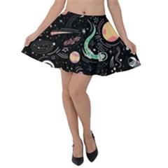 Cat And Dog Space Pattern Velvet Skater Skirt