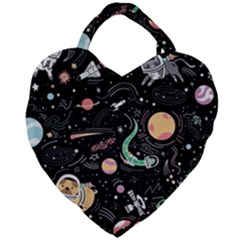 Cat And Dog Space Pattern Giant Heart Shaped Tote by pakminggu