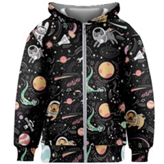 Cat And Dog Space Pattern Kids  Zipper Hoodie Without Drawstring