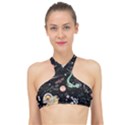 Cat And Dog Space Pattern High Neck Bikini Top View1