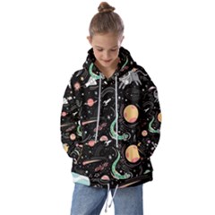 Cat And Dog Space Pattern Kids  Oversized Hoodie