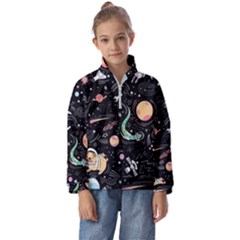 Cat And Dog Space Pattern Kids  Half Zip Hoodie