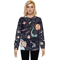 Cat And Dog Space Pattern Hidden Pocket Sweatshirt