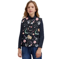 Cat And Dog Space Pattern Kid s Button Up Puffer Vest	