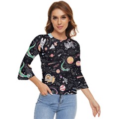 Cat And Dog Space Pattern Bell Sleeve Top