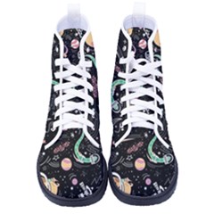 Cat And Dog Space Pattern Women s High-top Canvas Sneakers by pakminggu