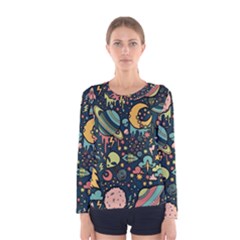 Alien Ocket Space Aesthetic Pattern Women s Long Sleeve T-shirt