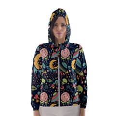 Alien Ocket Space Aesthetic Pattern Women s Hooded Windbreaker