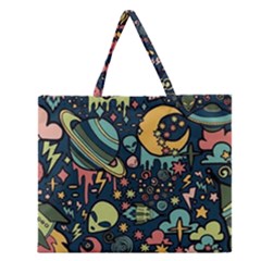 Alien Ocket Space Aesthetic Pattern Zipper Large Tote Bag by pakminggu