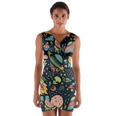 Alien Ocket Space Aesthetic Pattern Wrap Front Bodycon Dress by pakminggu