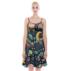 Alien Ocket Space Aesthetic Pattern Spaghetti Strap Velvet Dress