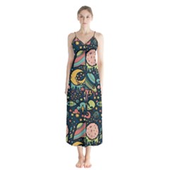 Alien Ocket Space Aesthetic Pattern Button Up Chiffon Maxi Dress by pakminggu