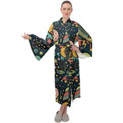 Alien Ocket Space Aesthetic Pattern Maxi Velvet Kimono by pakminggu