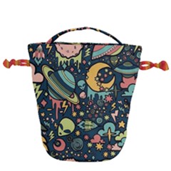 Alien Ocket Space Aesthetic Pattern Drawstring Bucket Bag by pakminggu