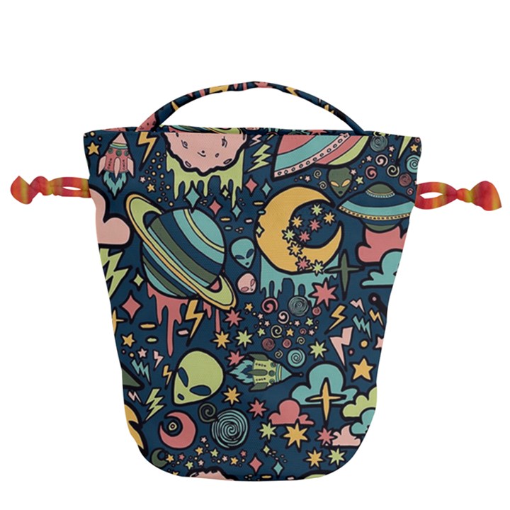 Alien Ocket Space Aesthetic Pattern Drawstring Bucket Bag