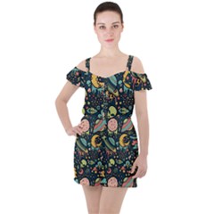 Alien Ocket Space Aesthetic Pattern Ruffle Cut Out Chiffon Playsuit by pakminggu