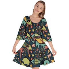 Alien Ocket Space Aesthetic Pattern Velour Kimono Dress by pakminggu