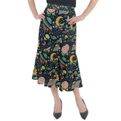 Alien Ocket Space Aesthetic Pattern Midi Mermaid Skirt by pakminggu